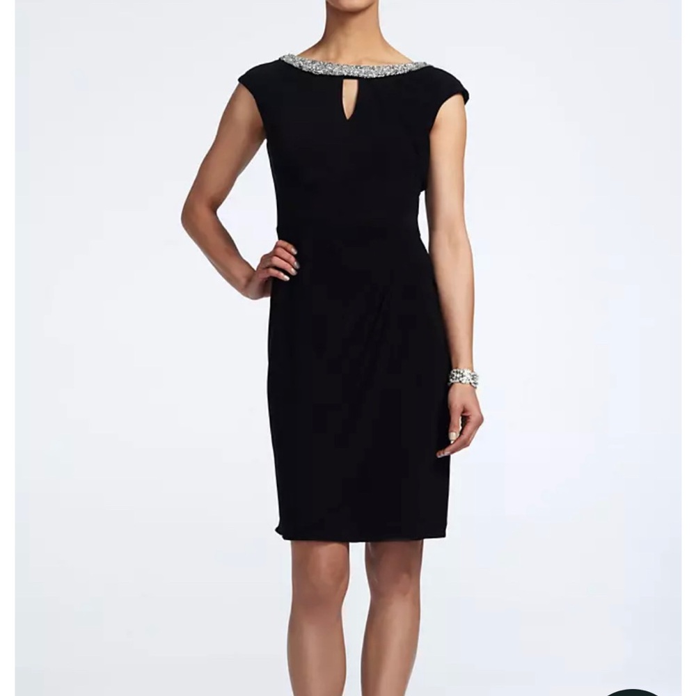 Alex Evenings Size 12 Women's Black Beaded Sheath Dress